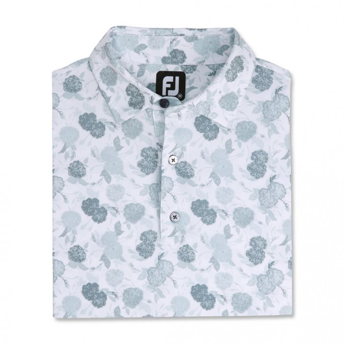 Men\'s Footjoy Vintage Floral Print Lisle Self Collar Shirts Grey | USA-UC0683