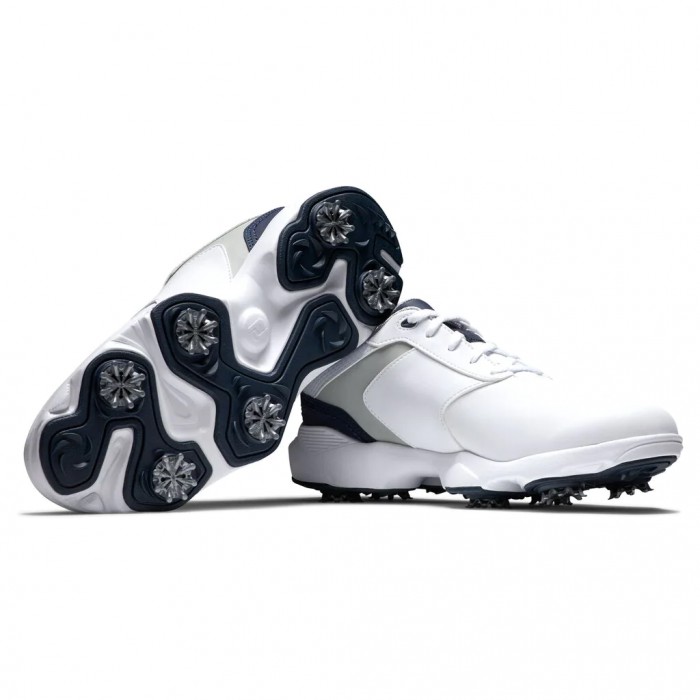 Men's Footjoy eComfort Spiked Golf Shoes White / Grey / Navy | USA-IS8705