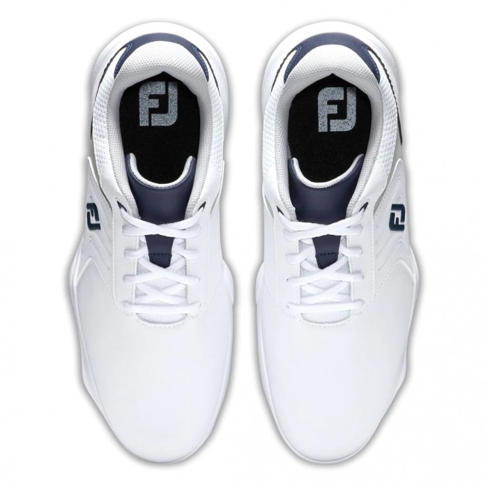 Men's Footjoy eComfort Spiked Golf Shoes White / Grey / Navy | USA-IS8705