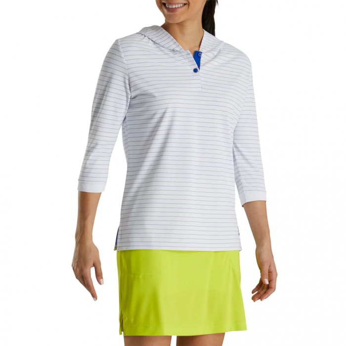 Women's Footjoy 3/4 Sleeve Pinstripe  Hoodie White | USA-LK4135