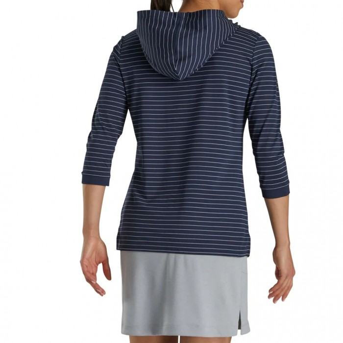 Women's Footjoy 3/4 Sleeve Pinstripe  Hoodie Navy | USA-QB9647