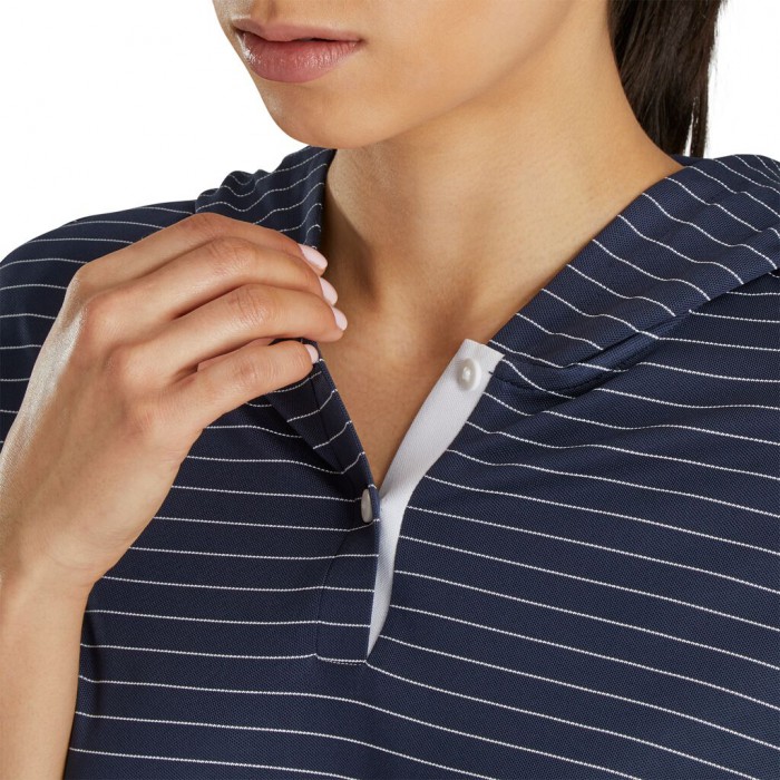 Women's Footjoy 3/4 Sleeve Pinstripe  Hoodie Navy | USA-QB9647