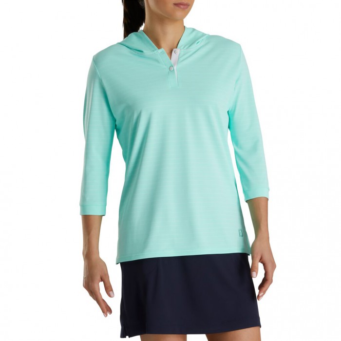 Women's Footjoy 3/4 Sleeve Pinstripe  Hoodie Aquamarine | USA-VY7192