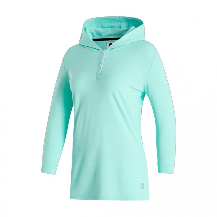 Women\'s Footjoy 3/4 Sleeve Pinstripe  Hoodie Aquamarine | USA-VY7192