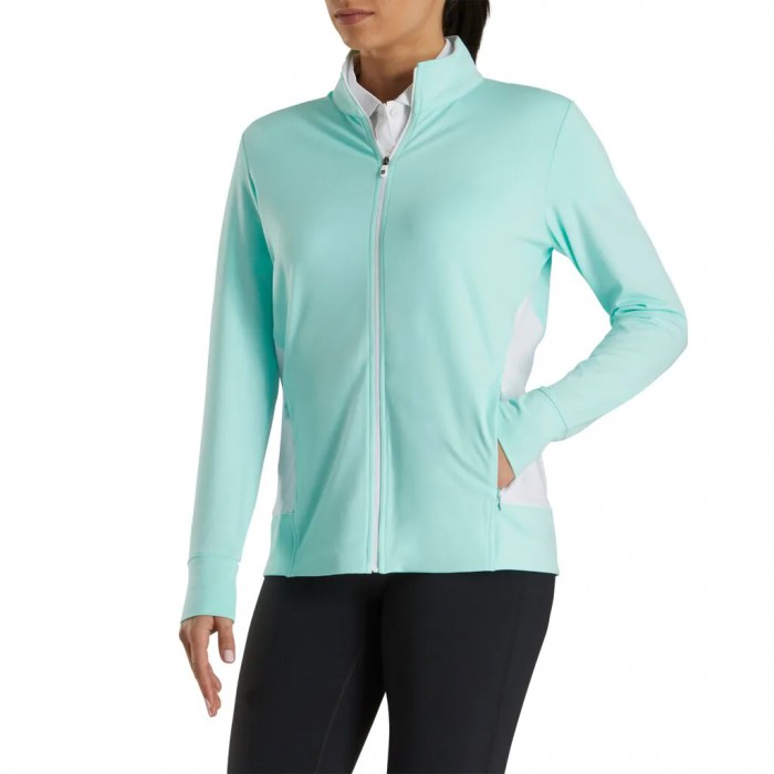 Women's Footjoy Full-Zip Panel Pocket Mid Layer Jacket Aquamarine / White | USA-FX6859