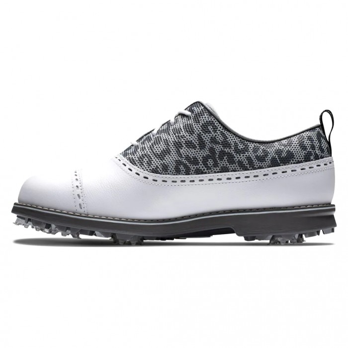 Women's Footjoy Premiere Series - Cap Toe Spiked Golf Shoes White / Leopard Print | USA-UD4912