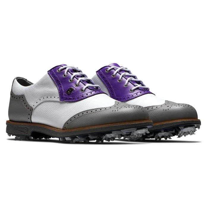 Women's Footjoy Premiere Series - Shield Tip Spiked Golf Shoes White Pebble / Grey Pebble / Purple |