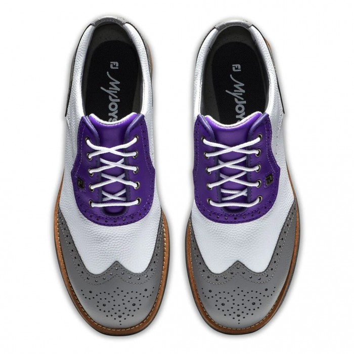 Women's Footjoy Premiere Series - Shield Tip Spiked Golf Shoes White Pebble / Grey Pebble / Purple |