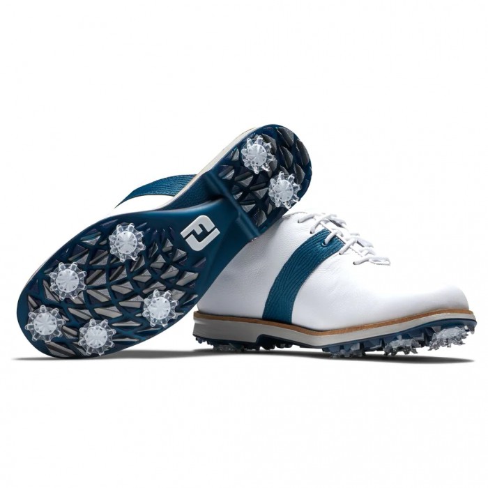 Women's Footjoy Premiere Series Spiked Golf Shoes White / Blue | USA-HT8756