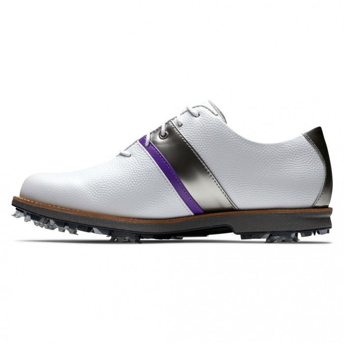 Women's Footjoy Premiere Series - Traditional Spiked Golf Shoes White Pebble / Metallic Silver / Pur