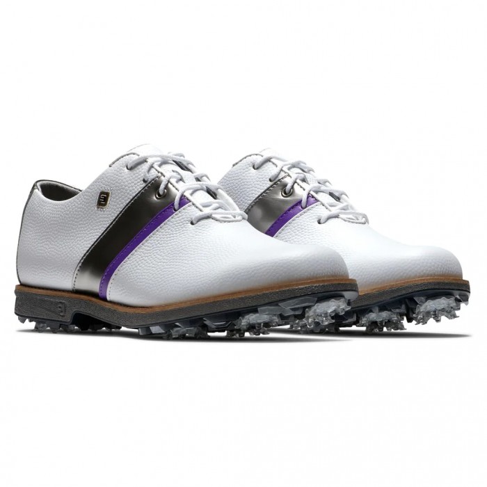 Women's Footjoy Premiere Series - Traditional Spiked Golf Shoes White Pebble / Metallic Silver / Pur