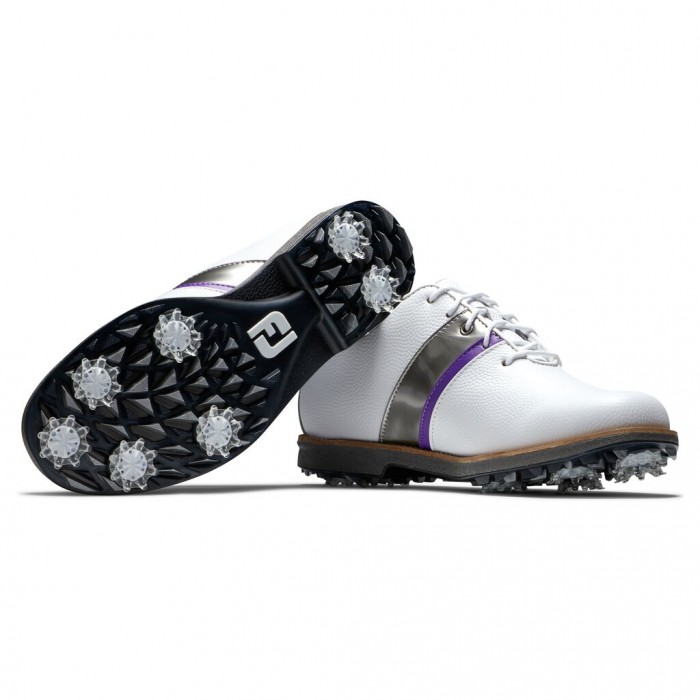 Women's Footjoy Premiere Series - Traditional Spiked Golf Shoes White Pebble / Metallic Silver / Pur