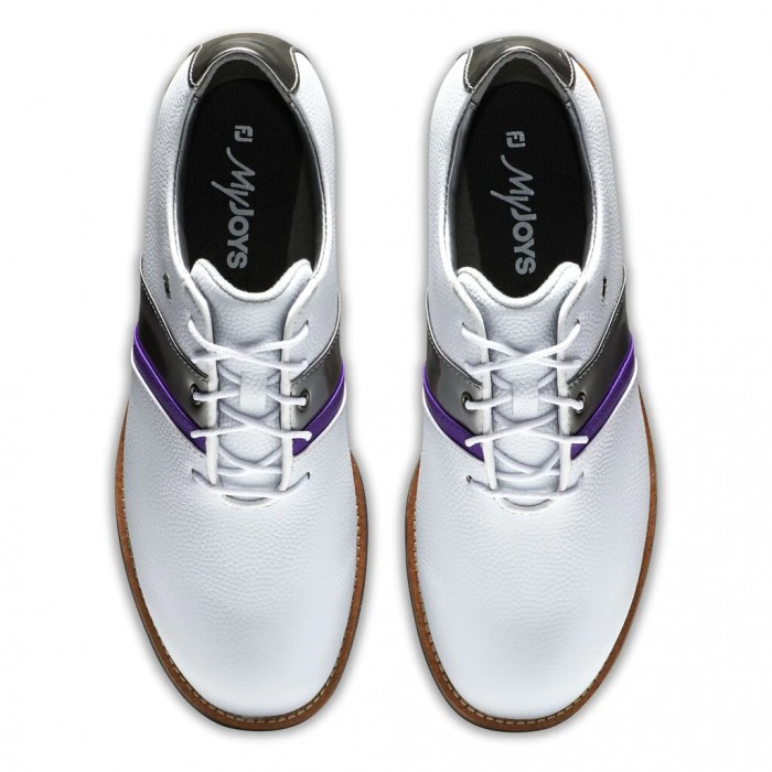 Women's Footjoy Premiere Series - Traditional Spiked Golf Shoes White Pebble / Metallic Silver / Pur