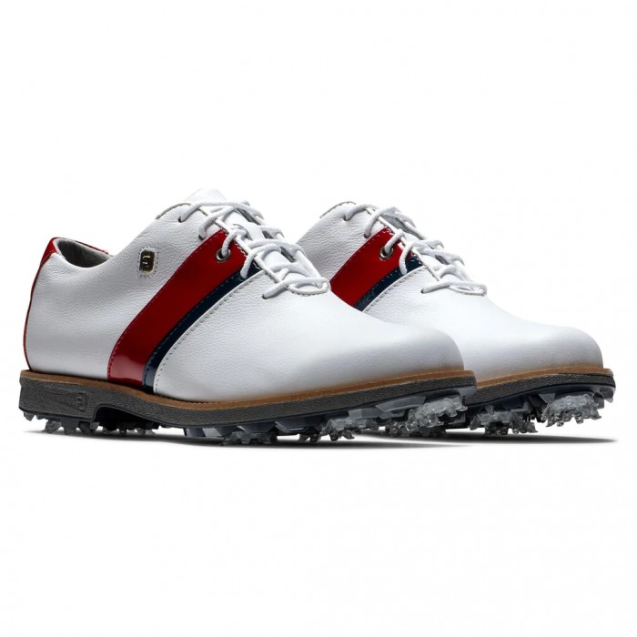 Women's Footjoy Premiere Series - Traditional Spiked Golf Shoes White / Red Patent / Navy Patent | U