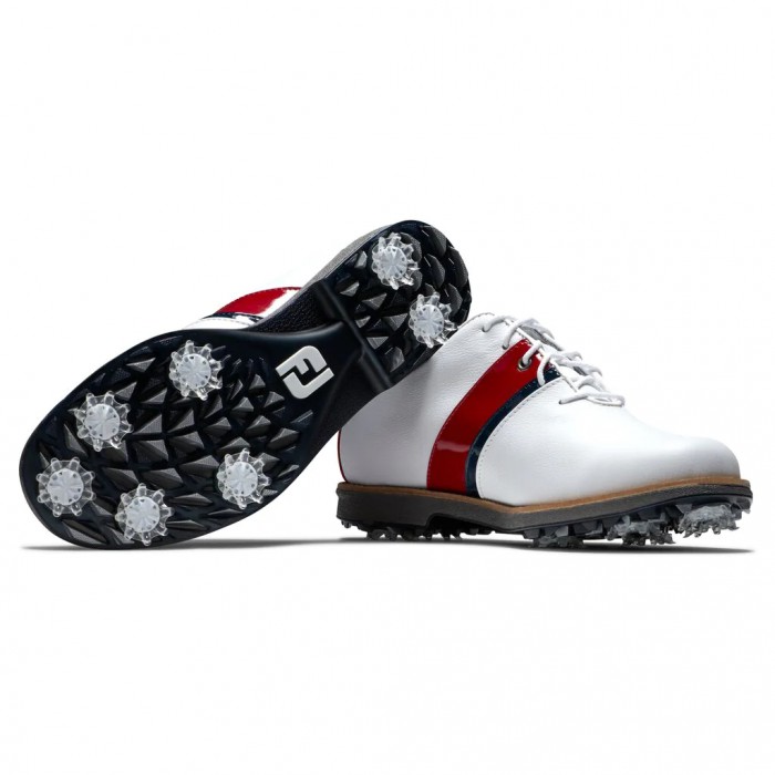 Women's Footjoy Premiere Series - Traditional Spiked Golf Shoes White / Red Patent / Navy Patent | U