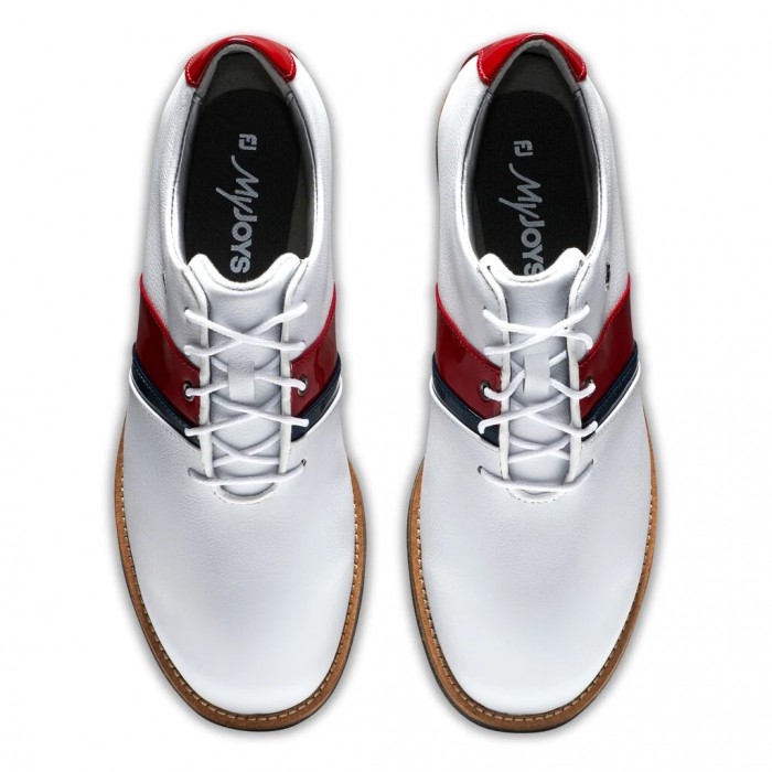 Women's Footjoy Premiere Series - Traditional Spiked Golf Shoes White / Red Patent / Navy Patent | U