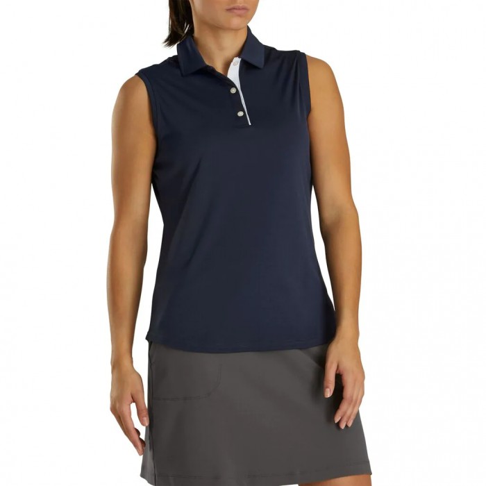 Women's Footjoy ProDry Interlock Sleeveless Self Collar Shirts Navy | USA-KS6041