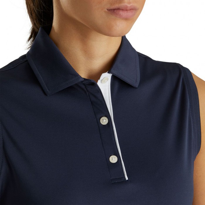 Women's Footjoy ProDry Interlock Sleeveless Self Collar Shirts Navy | USA-KS6041