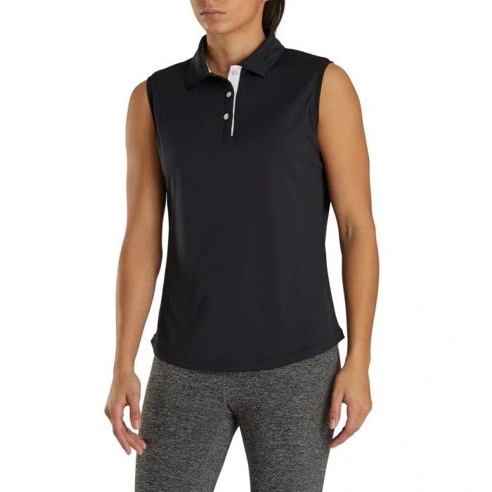 Women's Footjoy ProDry Interlock Sleeveless Self Collar Shirts Black | USA-PW8971