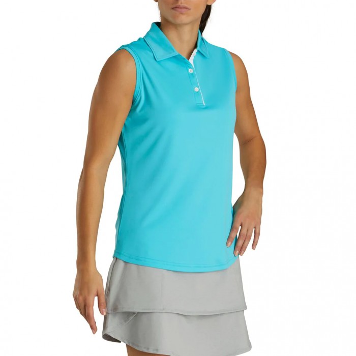 Women's Footjoy ProDry Interlock Sleeveless Self Collar Shirts Aqua | USA-RL9153