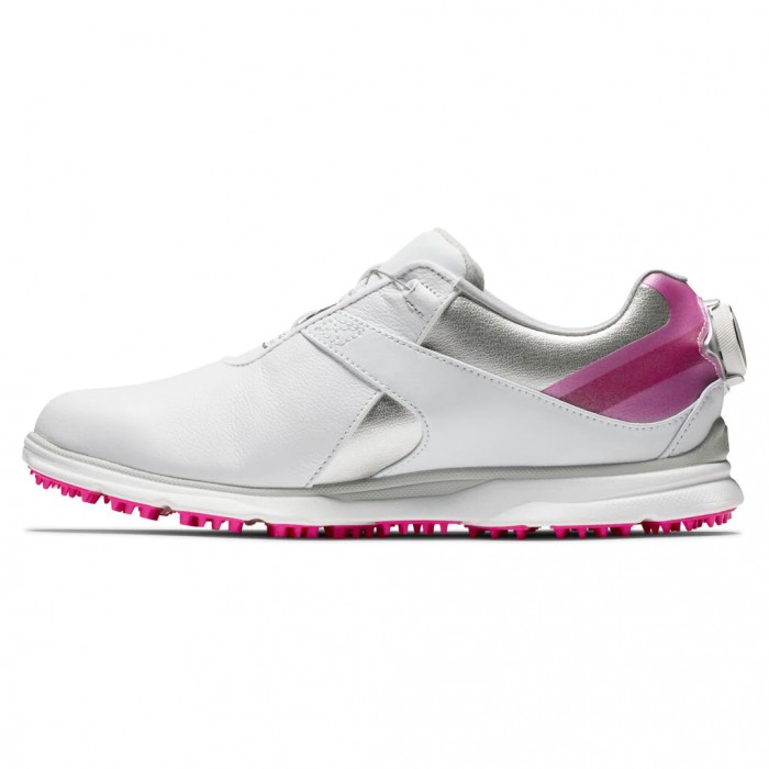 Women's Footjoy Pro|SL BOA Spikeless Golf Shoes White / Silver / Rose | USA-IU9286