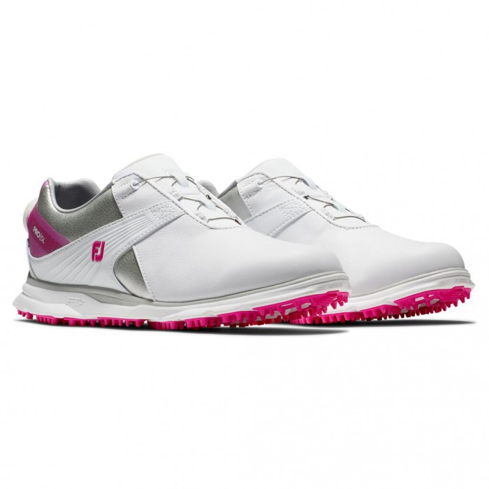 Women's Footjoy Pro|SL BOA Spikeless Golf Shoes White / Silver / Rose | USA-IU9286