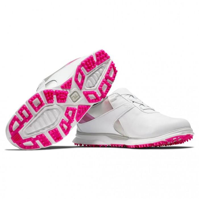 Women's Footjoy Pro|SL BOA Spikeless Golf Shoes White / Silver / Rose | USA-IU9286