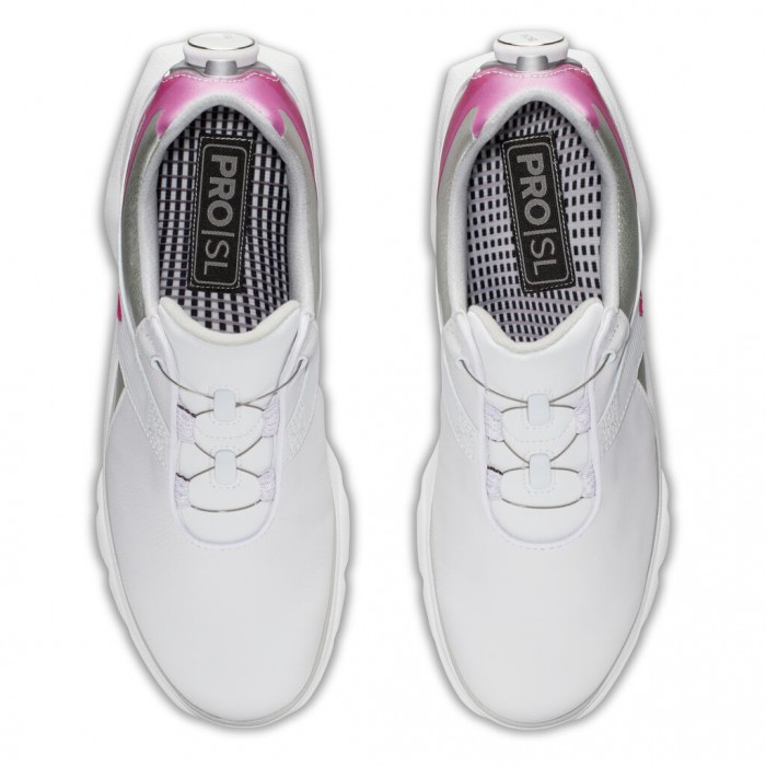 Women's Footjoy Pro|SL BOA Spikeless Golf Shoes White / Silver / Rose | USA-IU9286