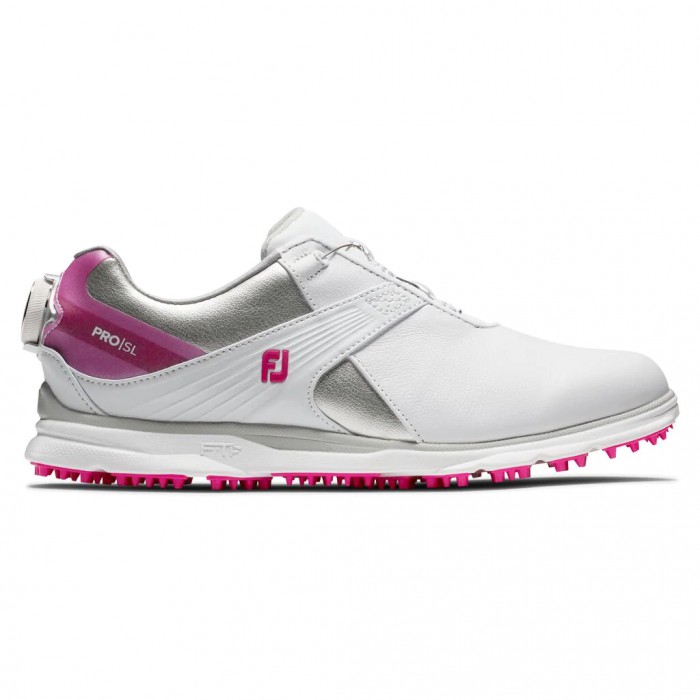 Women\'s Footjoy Pro|SL BOA Spikeless Golf Shoes White / Silver / Rose | USA-IU9286