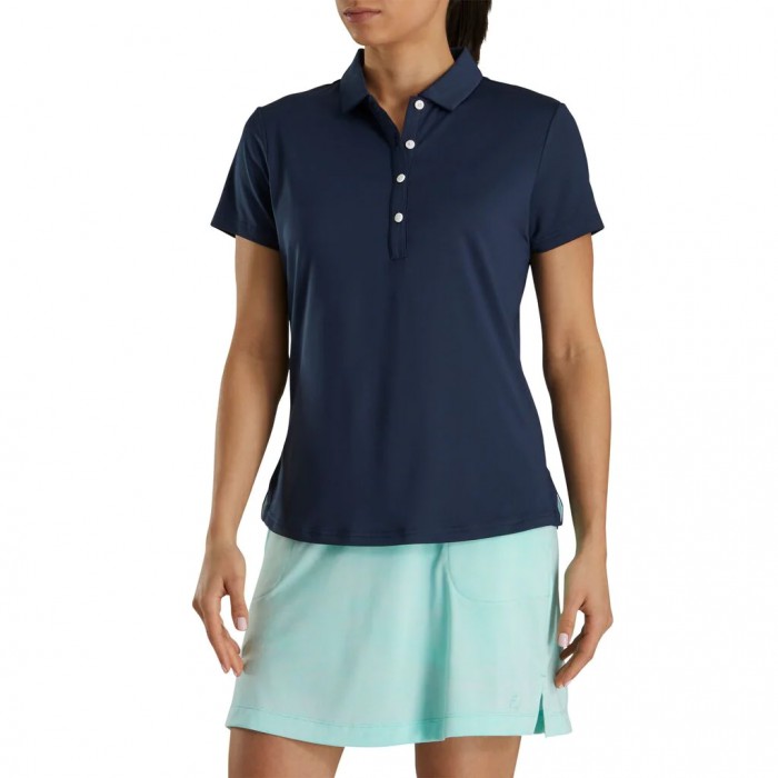 Women's Footjoy Solid Lisle Self Collar Shirts Navy | USA-XM4168