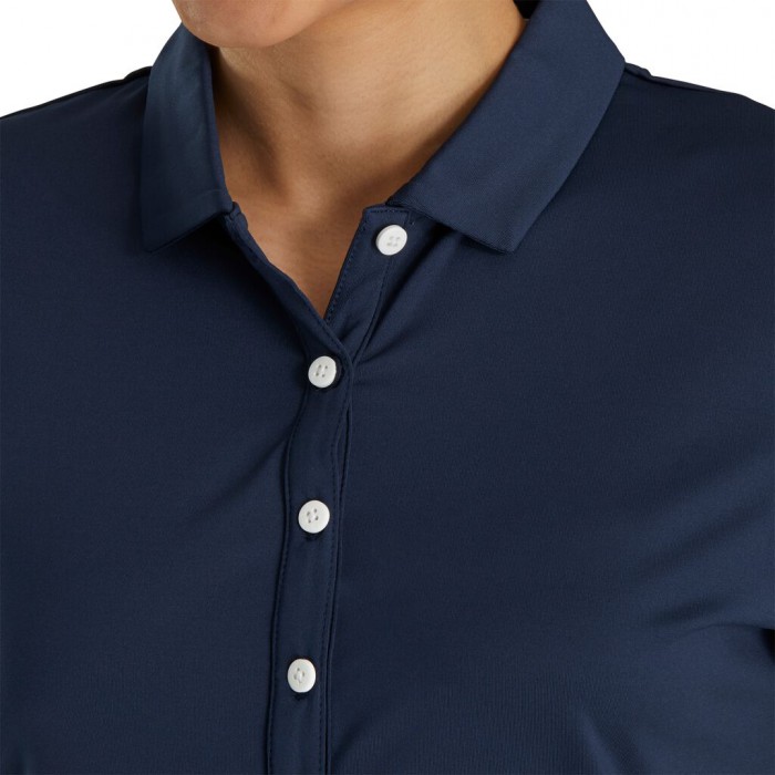 Women's Footjoy Solid Lisle Self Collar Shirts Navy | USA-XM4168