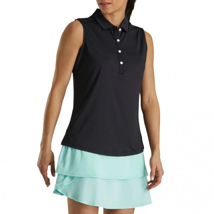 Women's Footjoy Solid Lisle Sleeveless Shirts Black | USA-JH4123