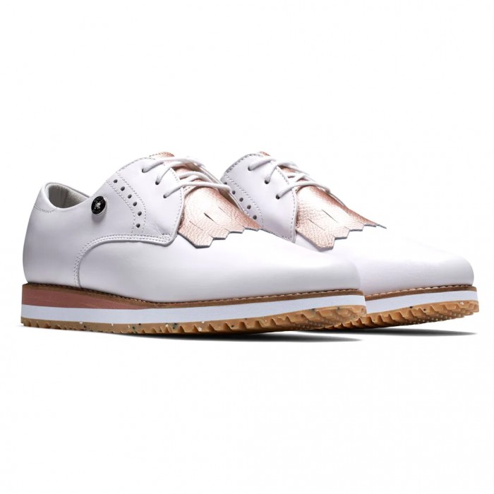 Women's Footjoy Sport Retro - Kiltie Spikeless Golf Shoes White / Rose | USA-KO4095