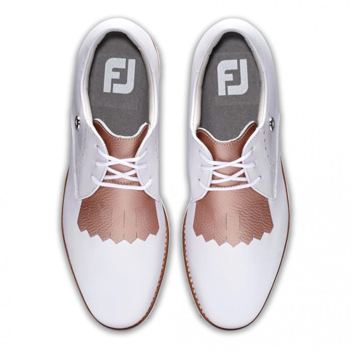 Women's Footjoy Sport Retro - Kiltie Spikeless Golf Shoes White / Rose | USA-KO4095