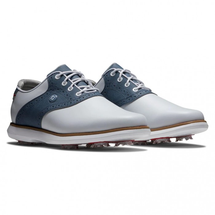 Women's Footjoy Traditions Spiked Golf Shoes White / Blue | USA-SN5631