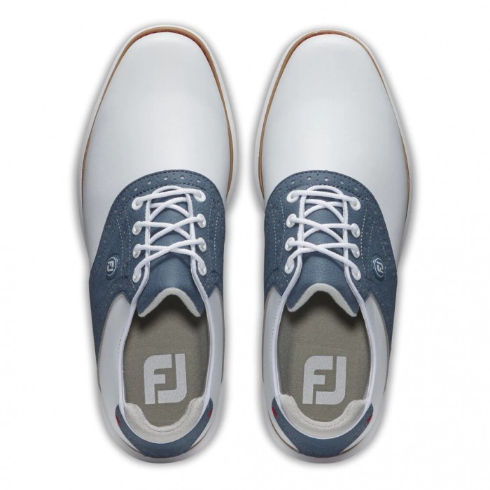 Women's Footjoy Traditions Spiked Golf Shoes White / Blue | USA-SN5631